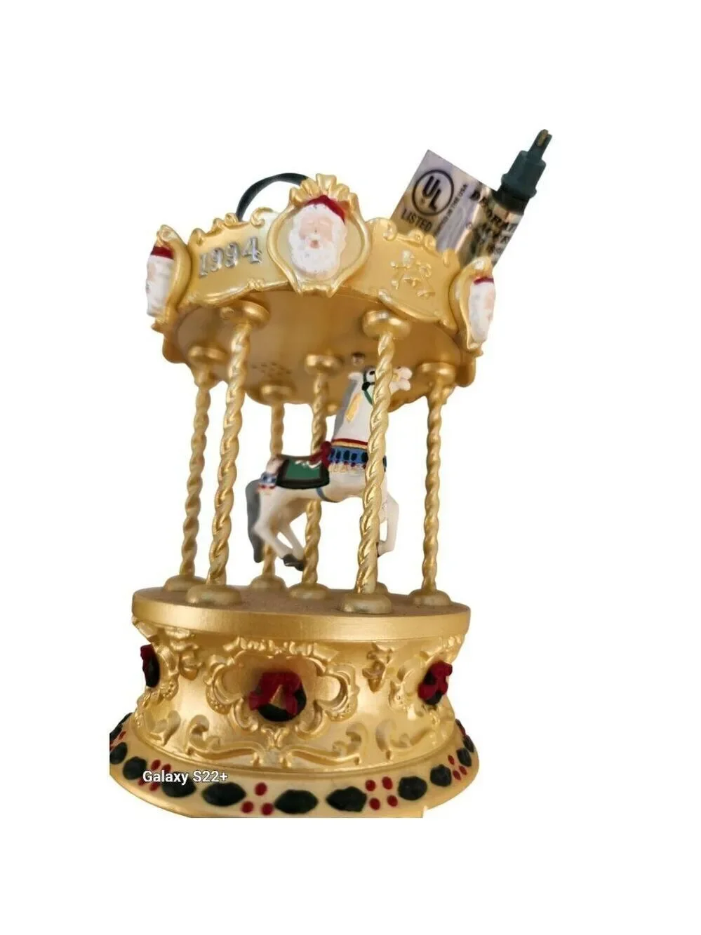 Hallmark Keepsake 1994 Gold Carousel Ornament Tobin Fraley Musical Lights
